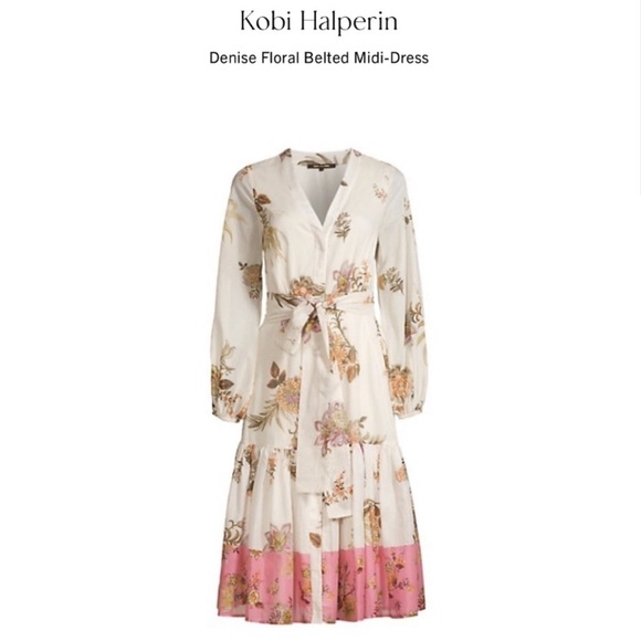 Kobi Halperin Denise Floral Belted Midi-Dress Size L - Picture 3 of 9